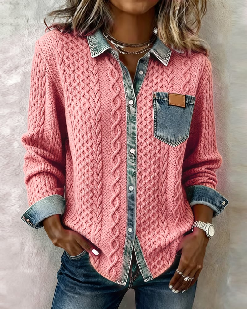 Mila™ – Camisa Casual Patchwork con Detalles Denim