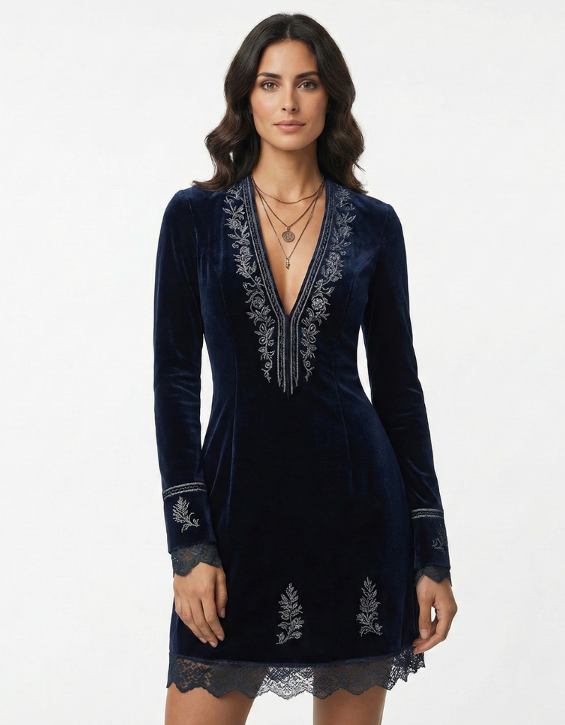 Azahara™ – Vestido de Terciopelo con Bordados Vintage