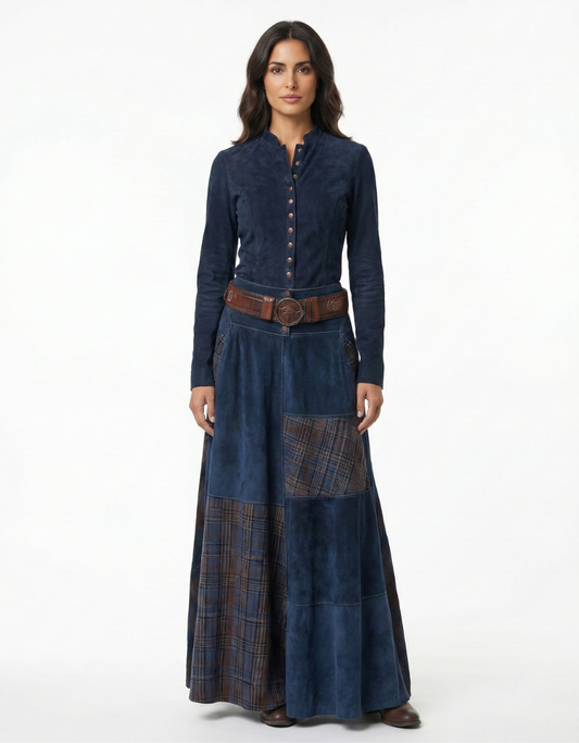 Azucena™ – Vestido maxi de ante con cinturón