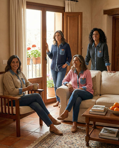 Mila™ – Camisa Casual Patchwork con Detalles Denim