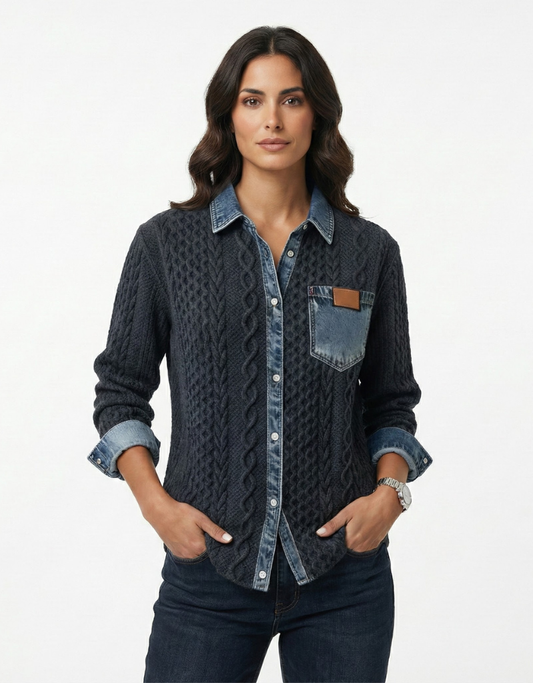 Mila™ – Camisa Casual Patchwork con Detalles Denim