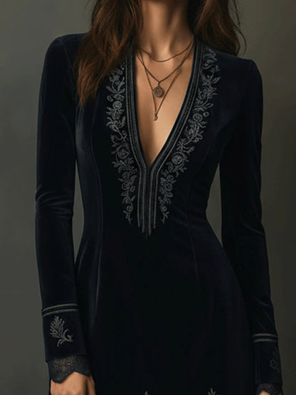 Azahara™ – Vestido de Terciopelo con Bordados Vintage