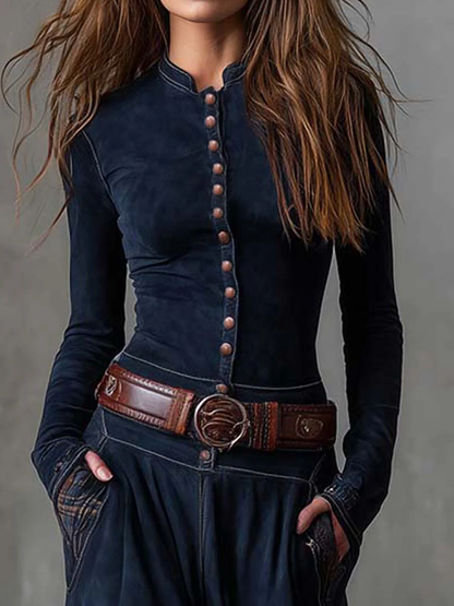 Azucena™ – Vestido maxi de ante con cinturón