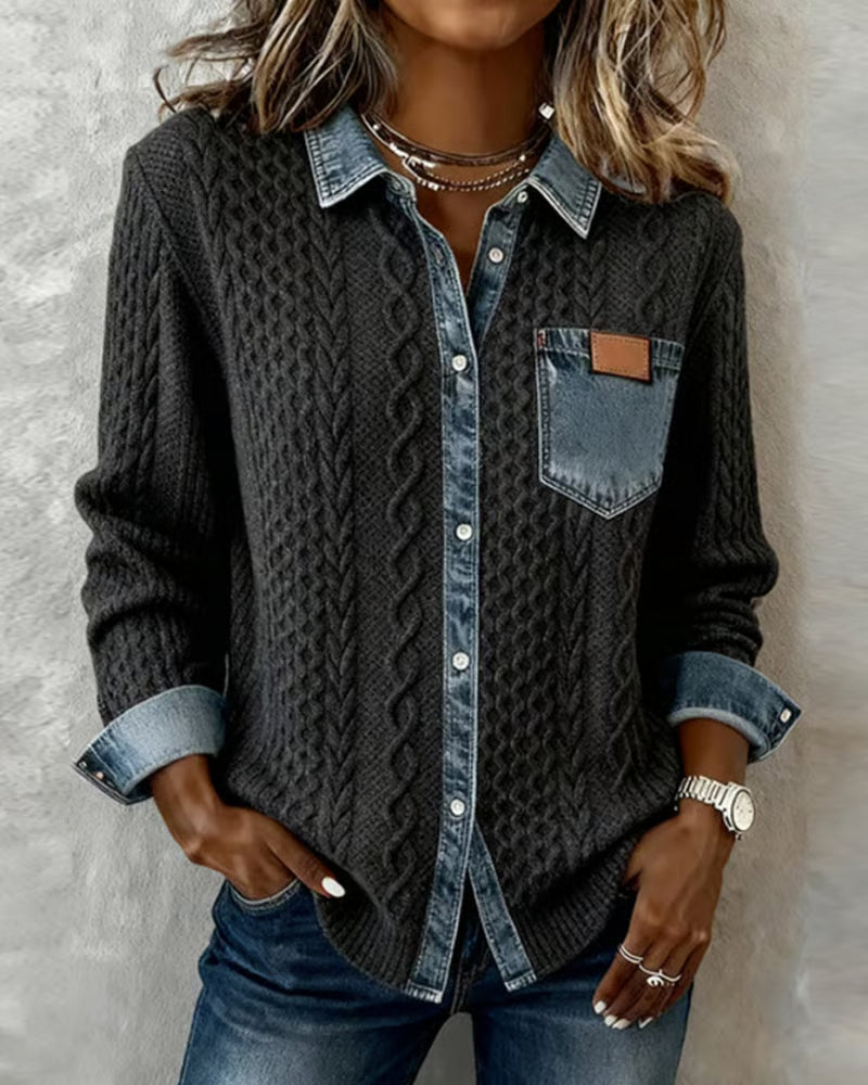 Mila™ – Camisa Casual Patchwork con Detalles Denim