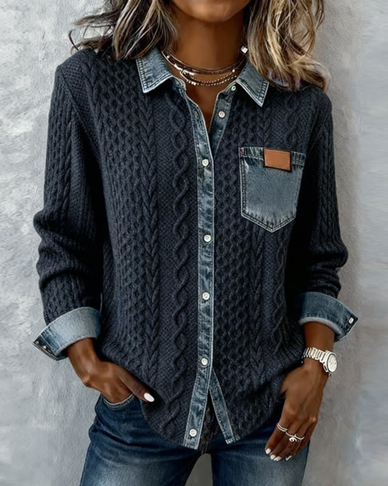 Mila™ – Camisa Casual Patchwork con Detalles Denim
